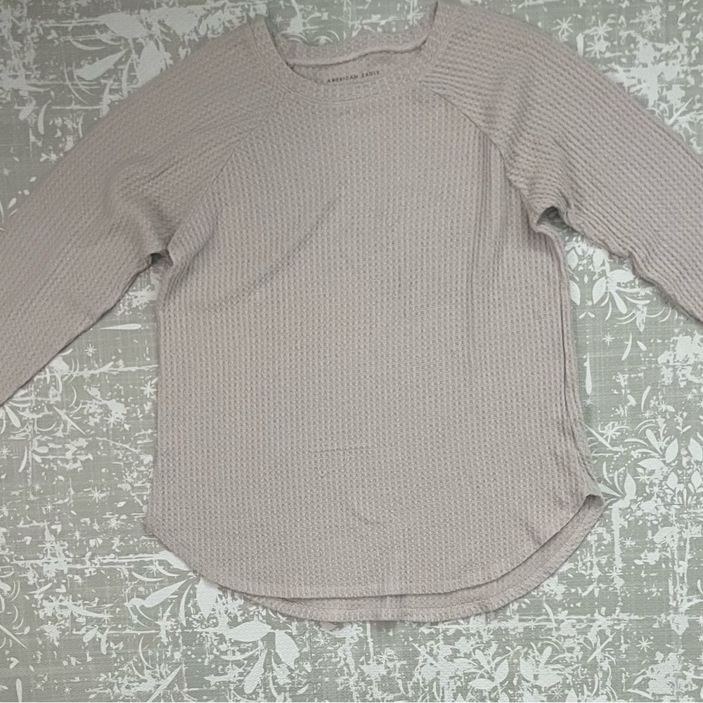 American Eagle Outfitters Soft and Sexy Plush Beige Textured Long Sleeve Tee